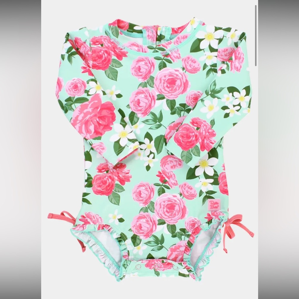 Ruffle Butts Roses Floral Long Sleeve Swimsuit 12-18m